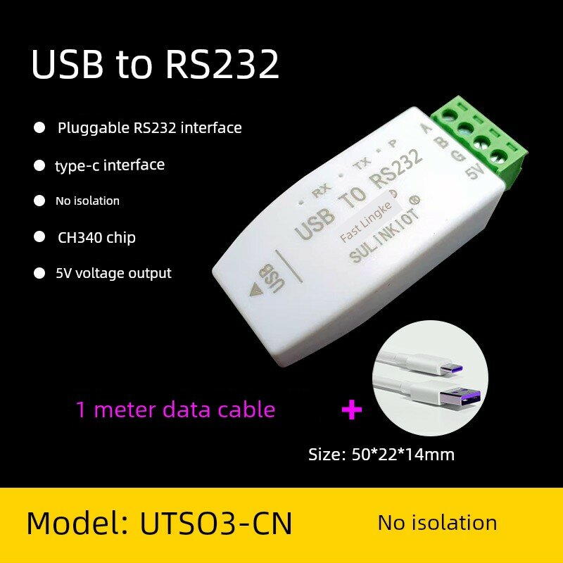 Промышленный USB-адаптер для RS232 с чипом CH340, включает кабель данных для последовательной связи, компактный дизайн