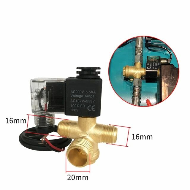Обратный клапан ( 1/2"нр х 3/8"нр х 3/8"нр) + Электромагнитный клапан для безмасляного компрессора (ТИП-6)