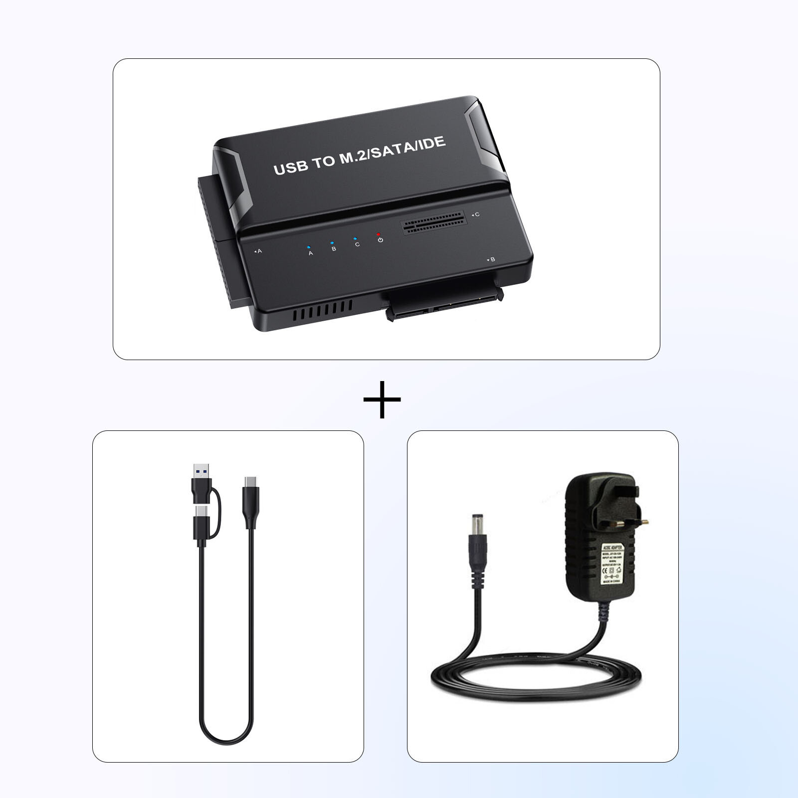 Адаптер M.2 NVMe SATA IDE на USB 3.2 Type-C для HDD SSD с вилкой UK и одинарным кабелем