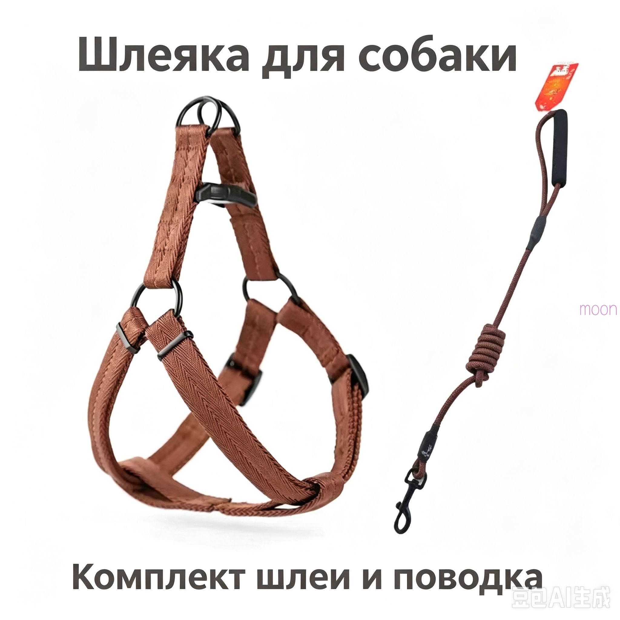 Шлейка для шпица круглая кожаная, шлейка для щенков мелких пород.