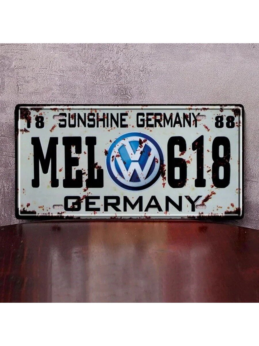 Декоративная металлическая табличка на стену Volkswagen винтаж 15х30 см