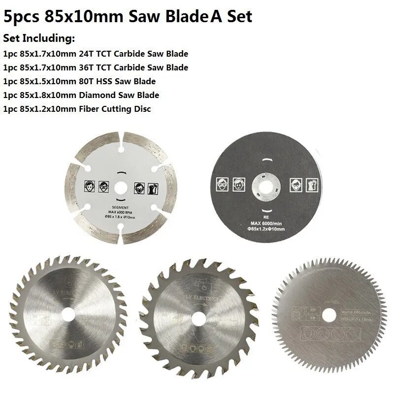 Диски для пил по дереву xcan 85 мм, 5 шт. 5pcs 85x10mm A Set