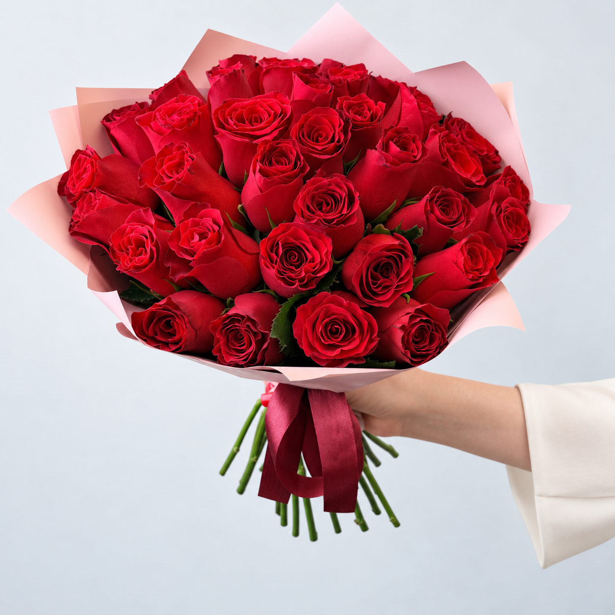 Цветы живые букет из 35 красных роз 40 см в упаковке от Flor2u