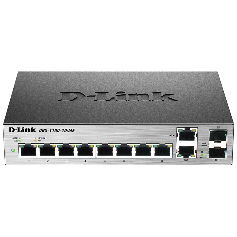 Коммутатор D-Link DGS-1100-10/ME управляемый L2, 8 портов 1 Гбит/с, 2 комбо SFP DGS-1100-10/ME/A2A