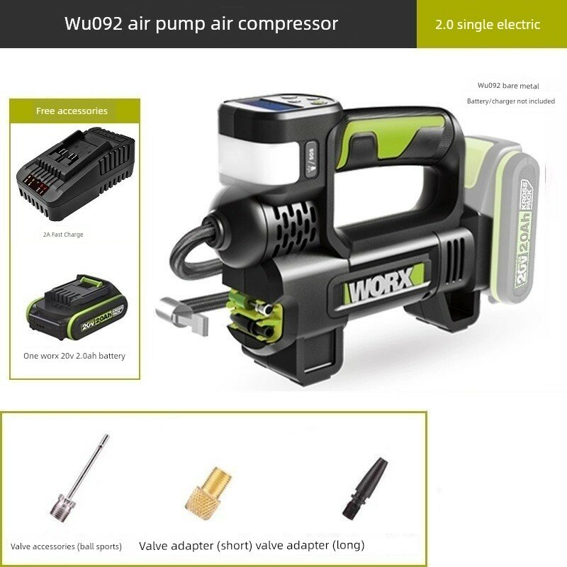 Беспроводной компрессор Worx WU092 для автомобилей, 2,0 А·ч одиночная батарея, быстрая зарядка, портативный насос