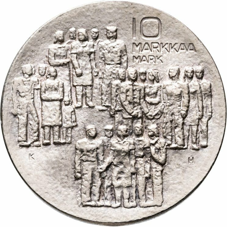 Финляндия 10 марок markkaa 1977 "60 лет независимости", Серебро 500, в сохранности UNC