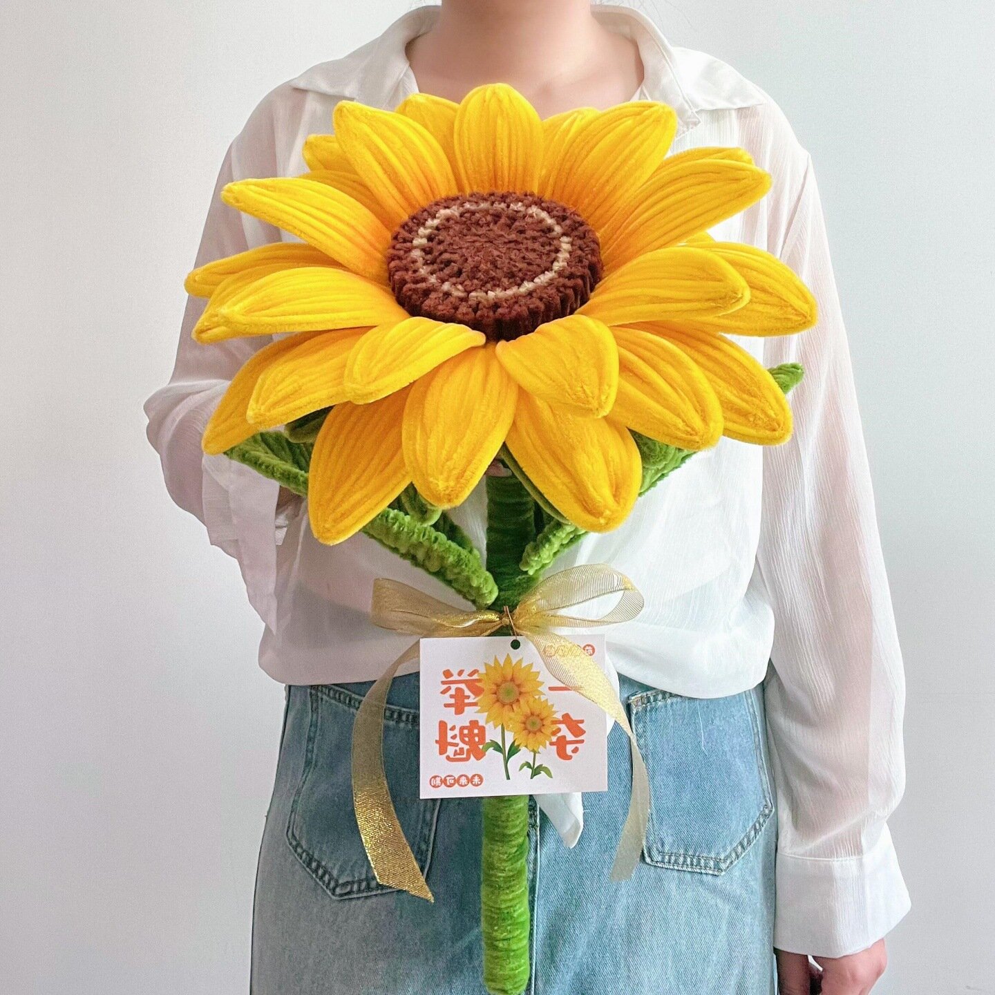 Желтый Подсолнух 0.5м DIY Набор Из Трубочек С Лентой Карточкой И Инструкцией Для Сбора Букета
