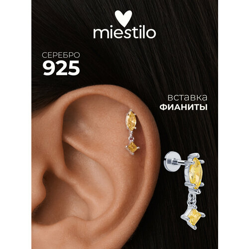 фото Пирсинг miestilo, серебро, 925 проба, родирование, фианит, средний вес 0.2 гр., длина 0.4 см.