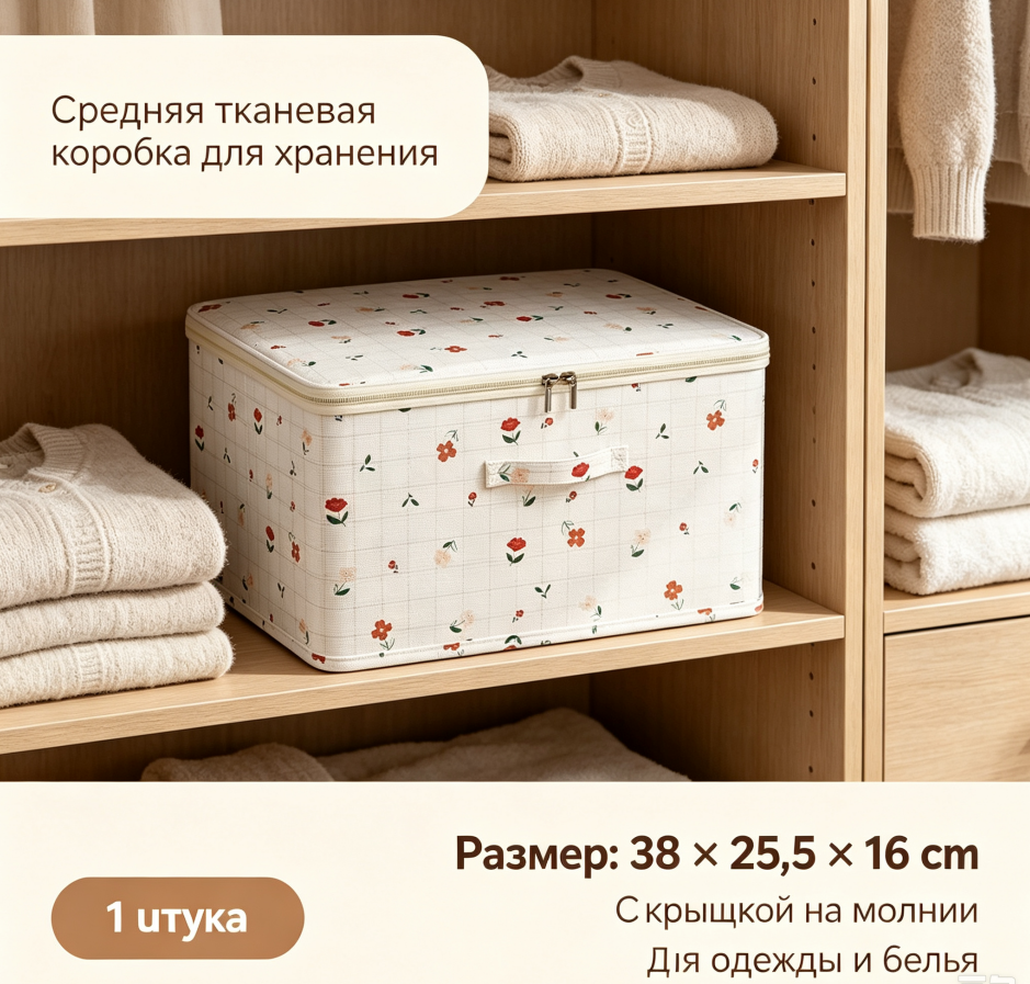 Тканевая коробка для хранения с цветочным принтом молнией и крышкой, складная корзина для одежды и одеял, разные размеры
