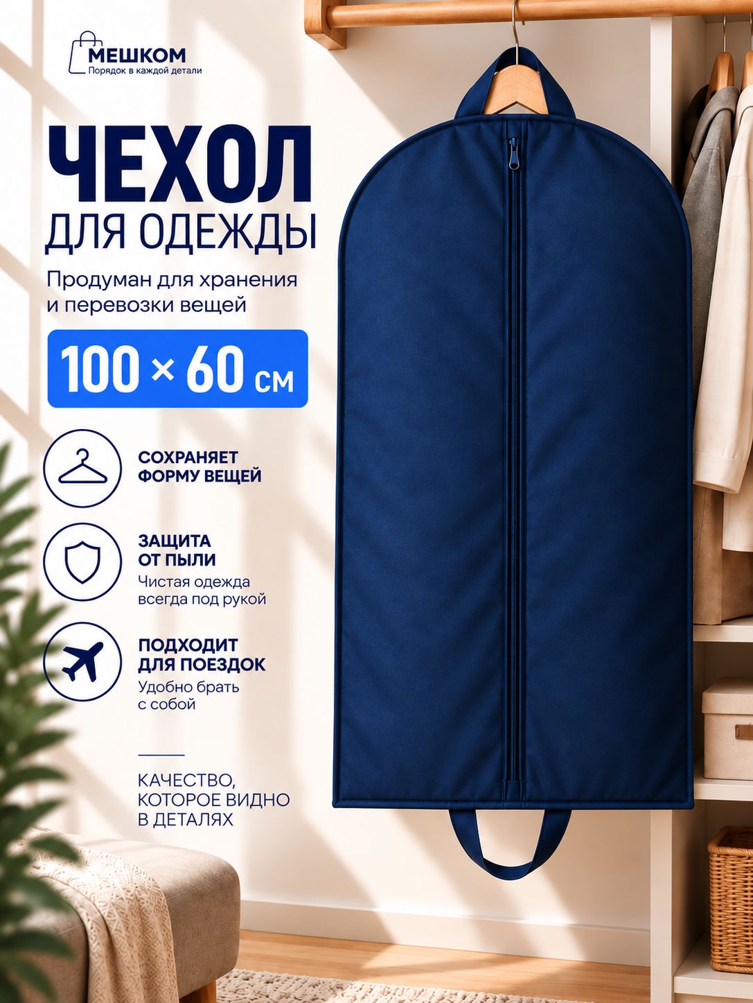 Чехол для одежды 100х60 см, 1 шт.
