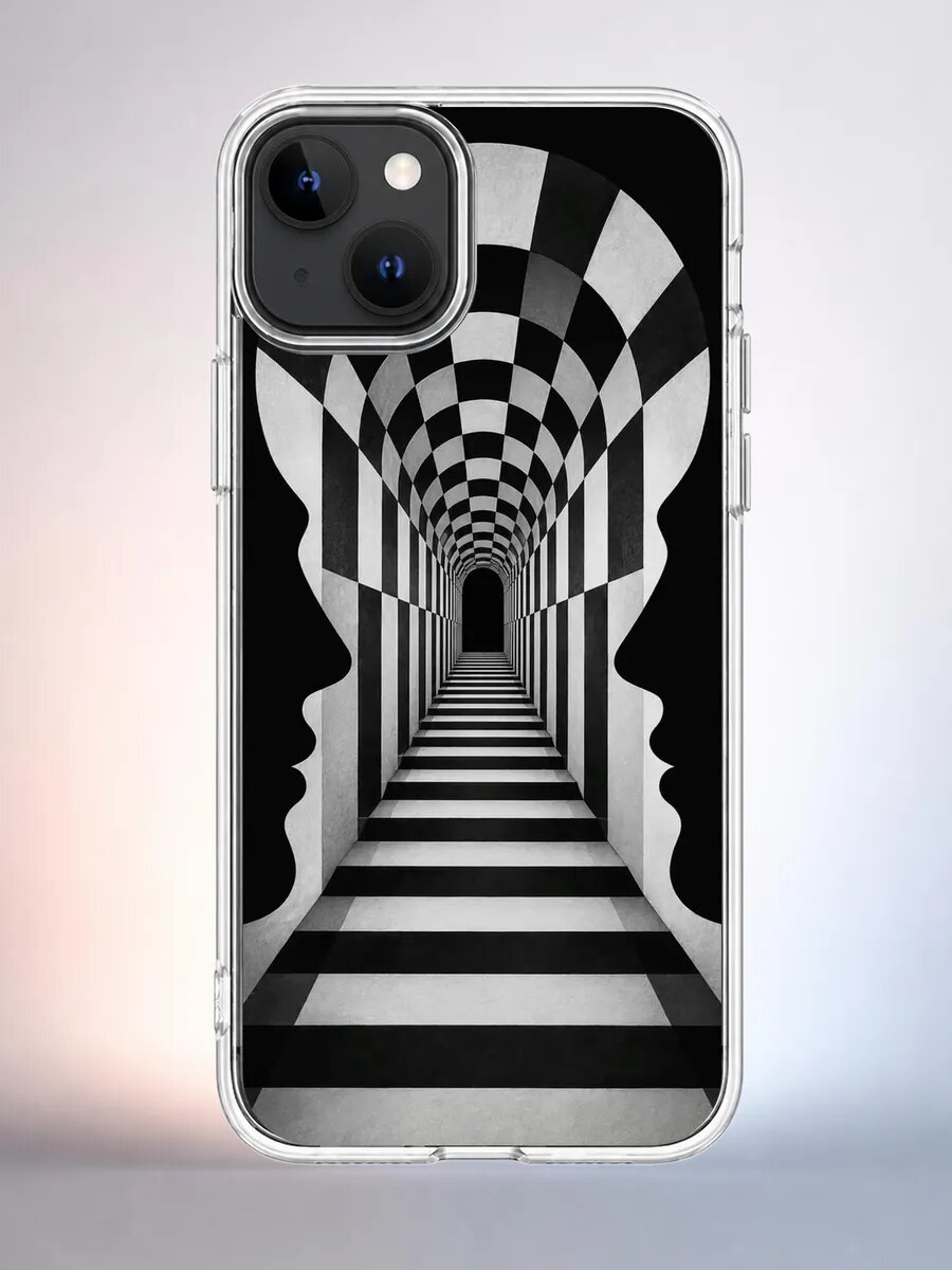 Чехол iPhone 15 тоннель шахматный силиконовый