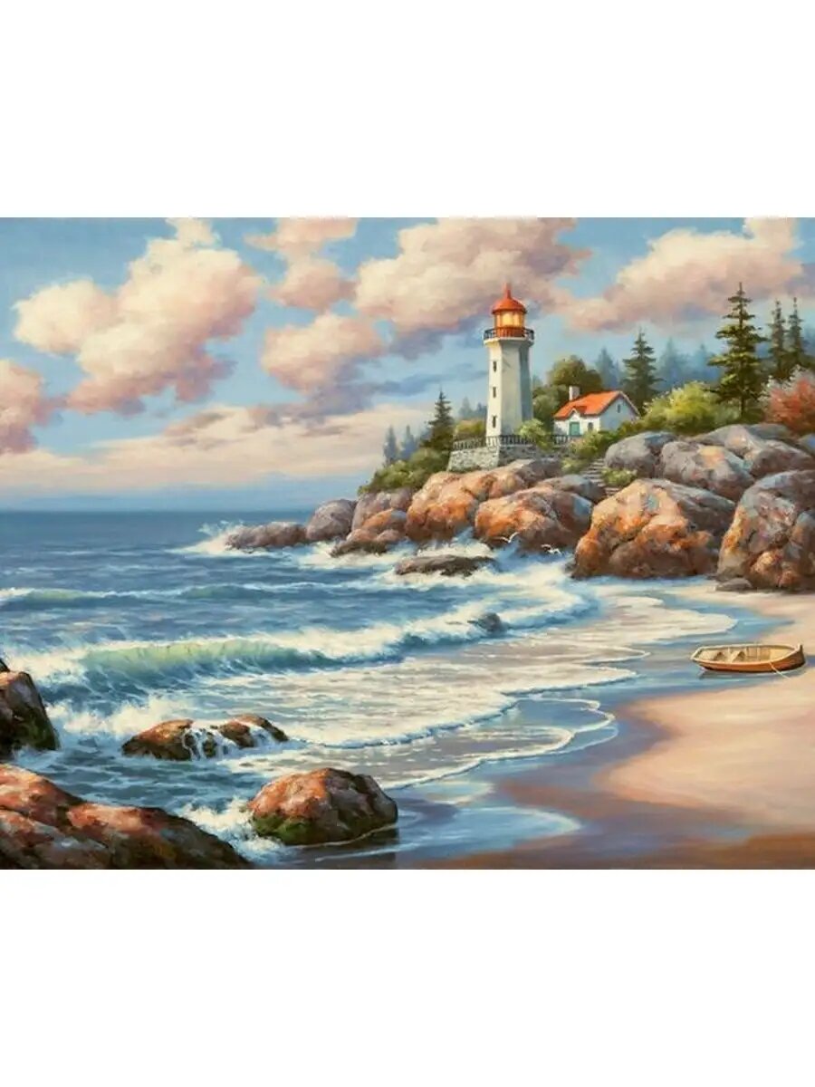 Картина по номерам "Берег у маяка", на холсте на подрамнике, 40 x 50 см