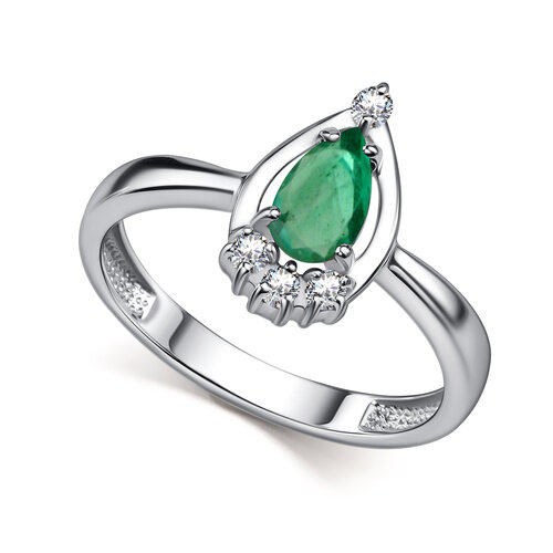 фото Кольцо diamant online, серебро, 925 проба, родирование, изумруд, фианит, размер 18, бирюзовый