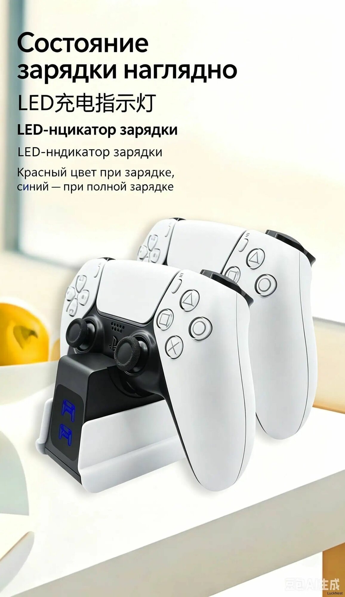 Зарядная станция FINALGEAR FG-888 для 2-х геймпадов Sony PlayStation 5 / Док-станция для джойстиков DualSense / Edge / Зарядка для ко pan