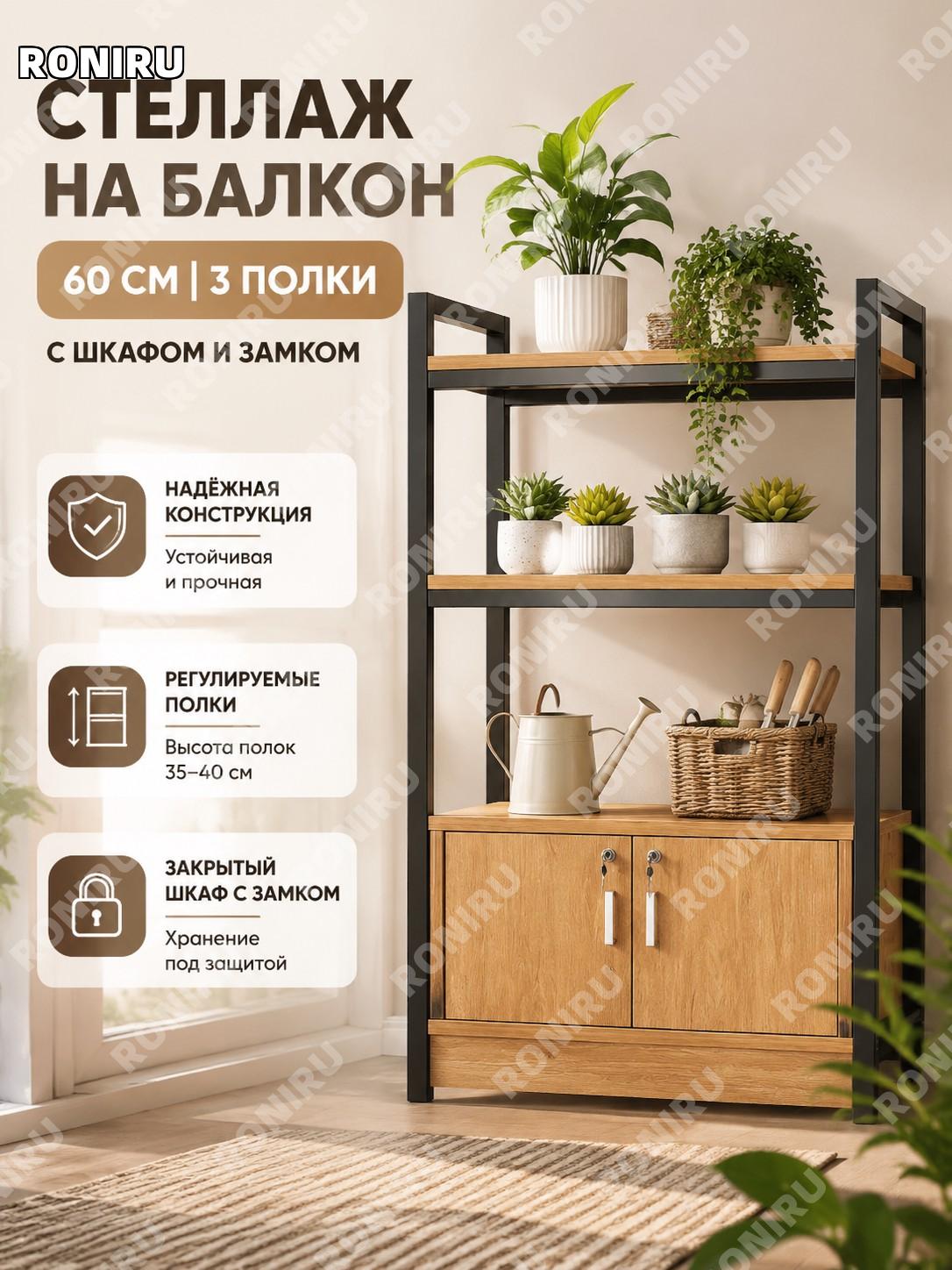 Стеллаж с дверцей и замком 60 см трехъярусный желтая груша черный каркас 35-40 см двойные нижние перекладины, дом