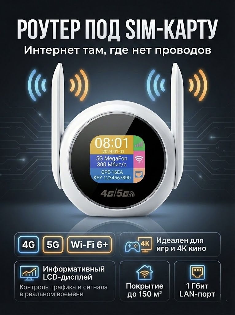 Роутер wifi с сим картой 4G/5G с дисплеем