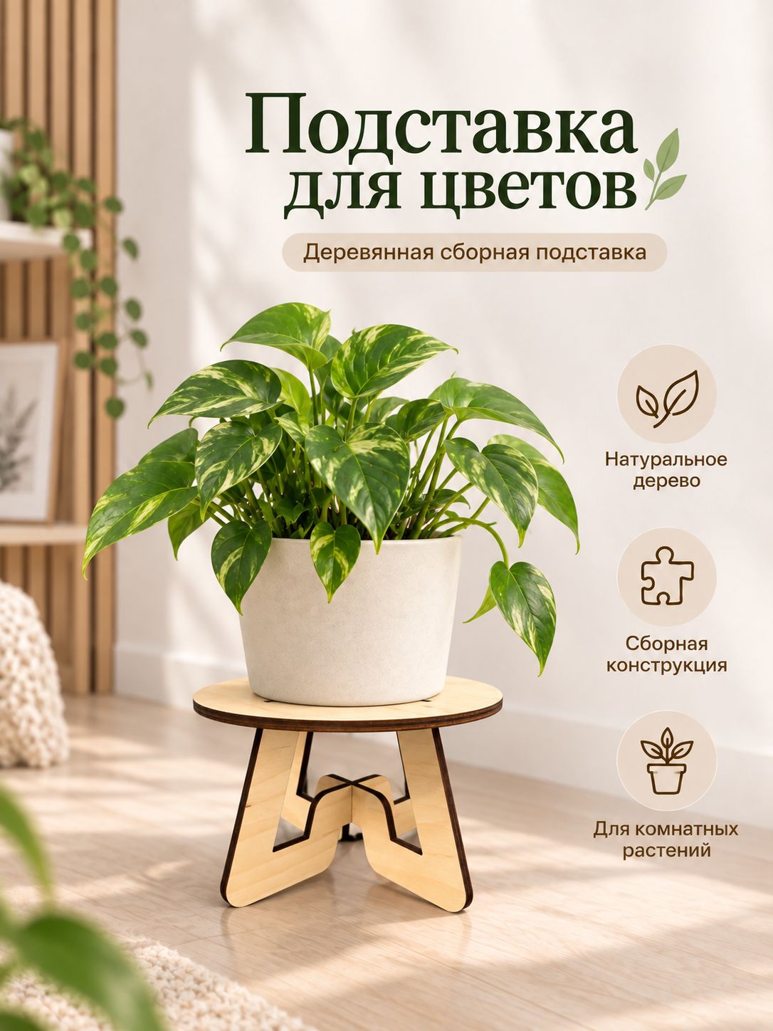 Подставка сборная для цветов деревянная, 23 см