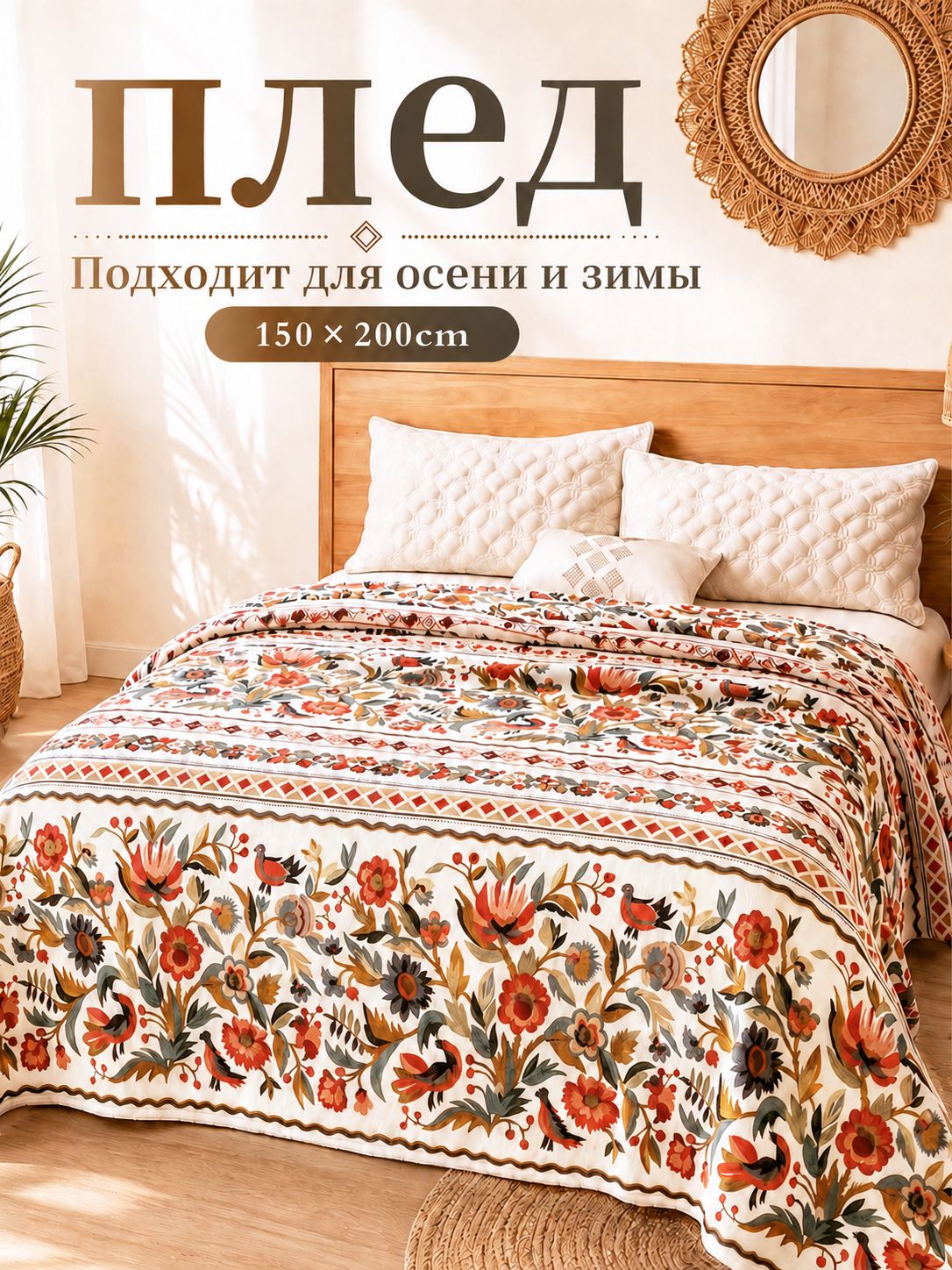 Плед 150x200 в стиле бохо , летний плед для дома, дивана и спальни
