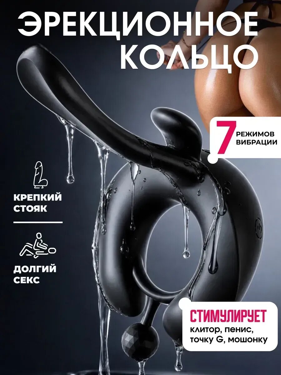 Эрекционное кольцо с вибрацией на клитор и яички 18+