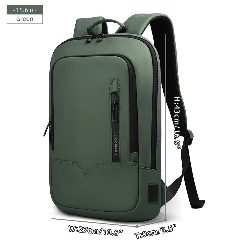 Мужской Деловой Рюкзак Heroic Knight Slim, Водонепроницаемый, Темно-зеленый, Green 15.6
