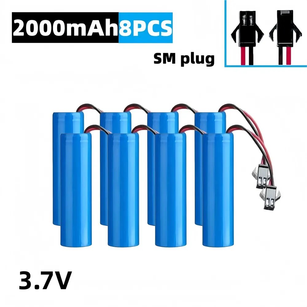 Аккумулятор 18650 Li-ion 3.7V 2000mAh с защитой PCB и разъемом SM, для радиоуправляемых моделей Q85, Q70 (вертолет, машинка, лодка, танк)