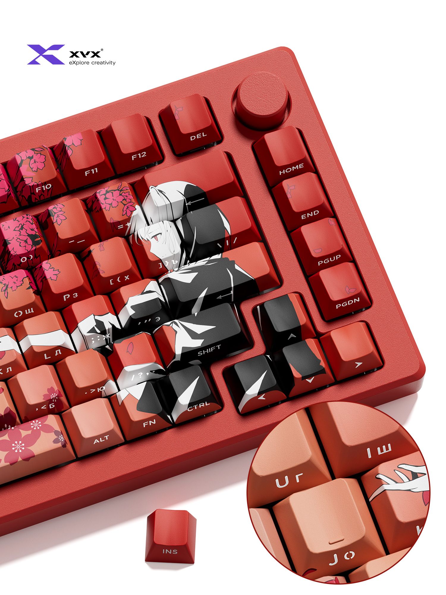 Кейкапы для механической клавиатуры XVX Cherry с русской раскладкой (RU/EN) PBT Side Print "Девушка сакура Аниме"