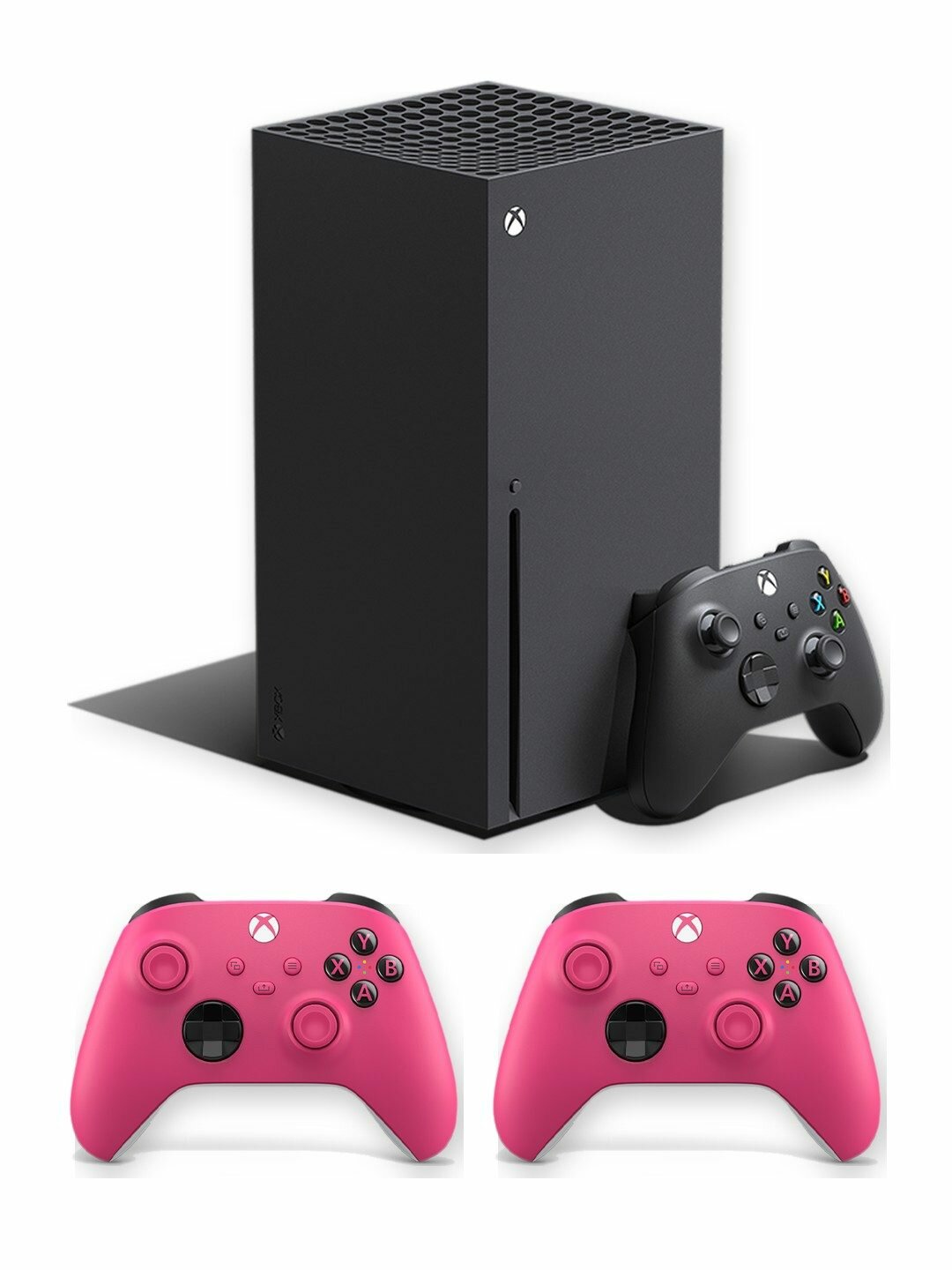 Игровая приставка Microsoft Xbox Series X 1 ТБ с дисководом, чёрная, американская версия + 2 доп. геймпада Xbox Wireless Controller Deep Pink