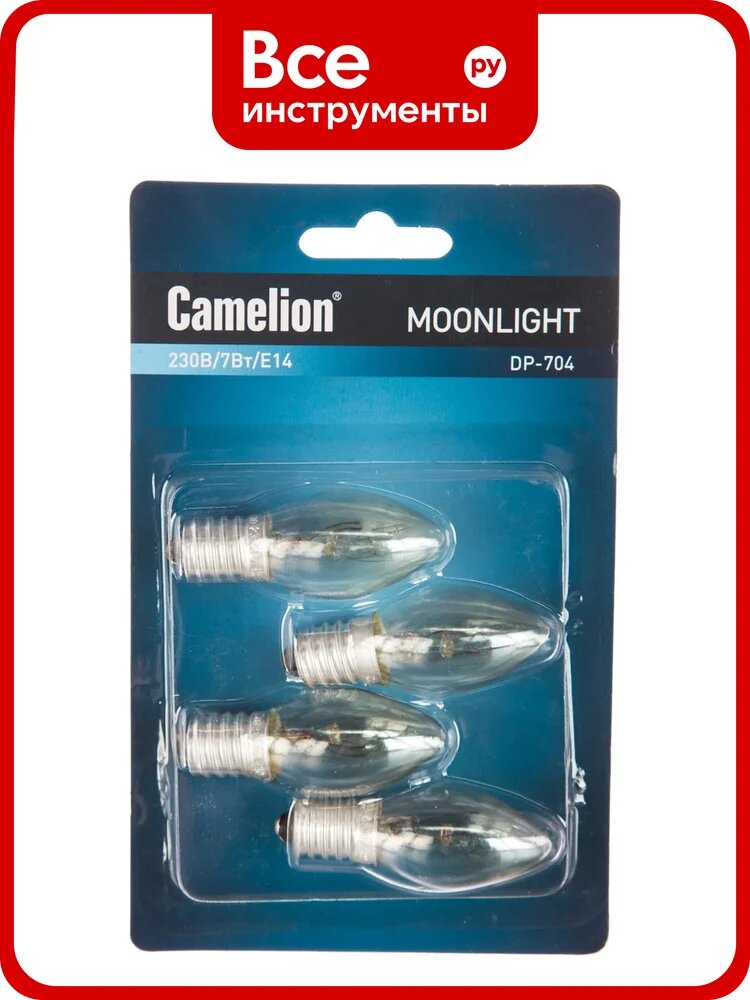 Запасная лампа накаливания для ночников Camelion DP-704 BL-4 прозрачная, 220V, 7W, Е14 7077