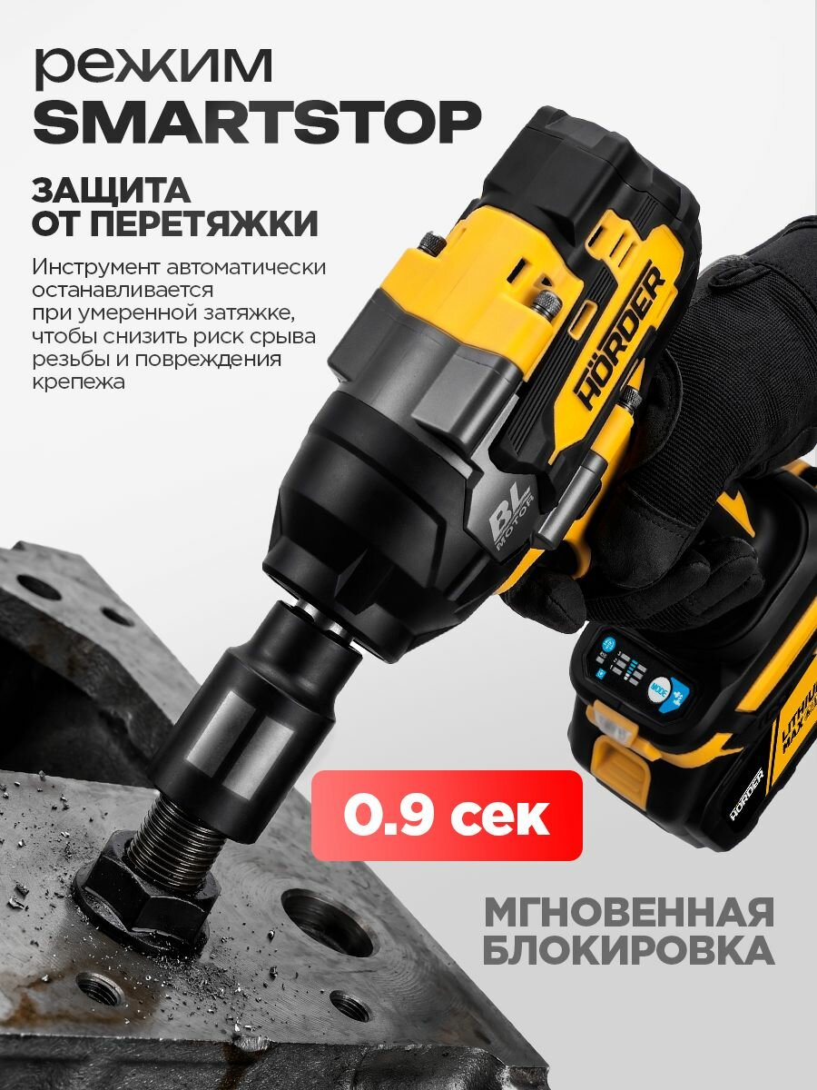 Гайковерт аккумуляторный ударный Horder 2000 Нm, 7100 об/мин, 2 АКБ 24В, 6000 Ам/ч — фото 9