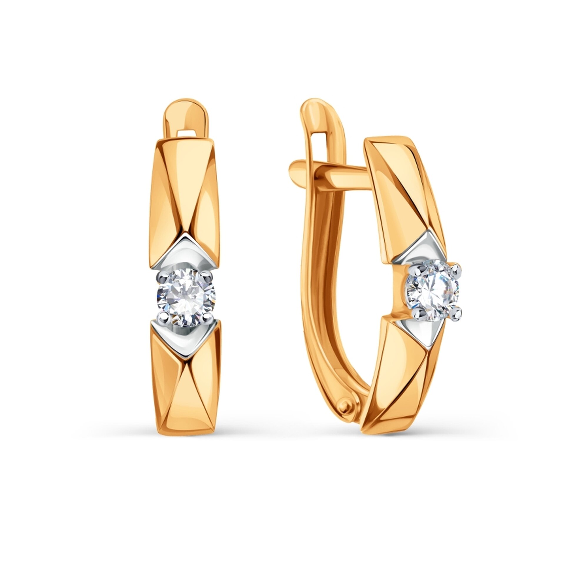 Серьги Diamant online, красное золото, 585 проба, фианит, длина 1.6 см, , прозрачный