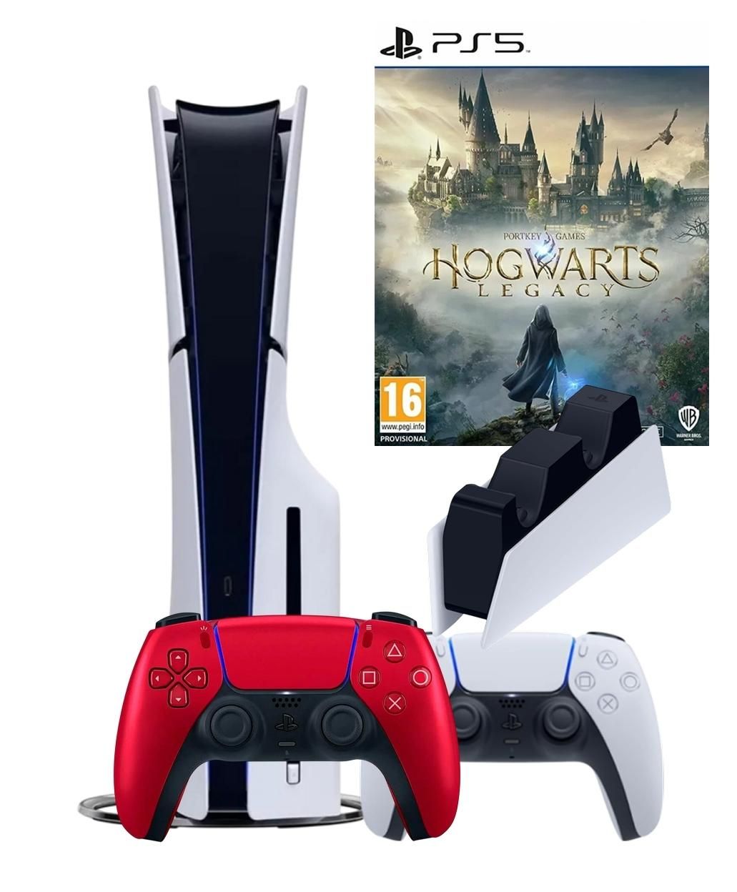 Игровая приставка Sony PlayStation 5 Slim + 2й геймпад вулканический красный + игра Hogwarts Legacy + станция зарядки