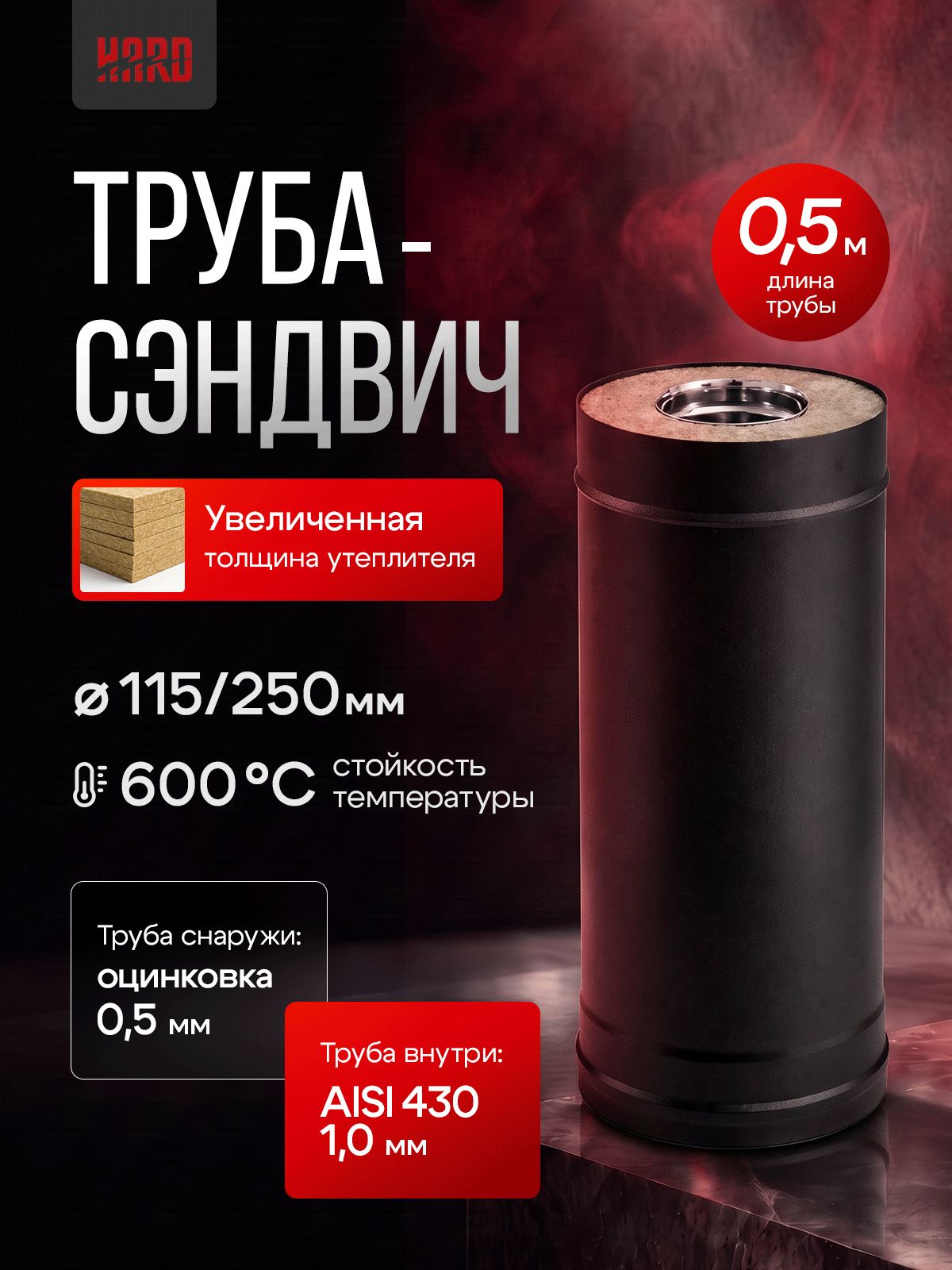 HARD Сэндвич К 115 / 250 0,5 м нерж 1 мм (AISI 430) / оц
