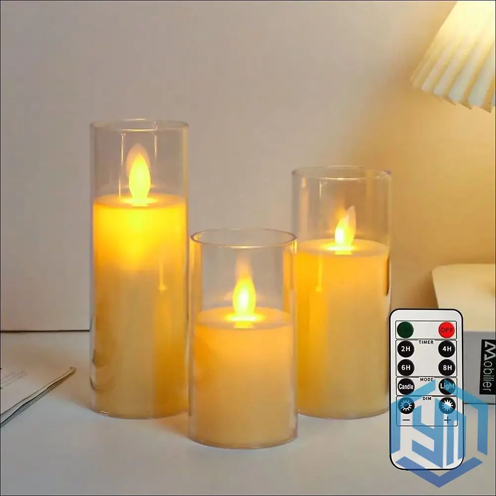 Электронные LED-свечи в стеклянных стаканах, пульт ДУ, таймер, эффект мерцающего пламени, комплект 3 шт