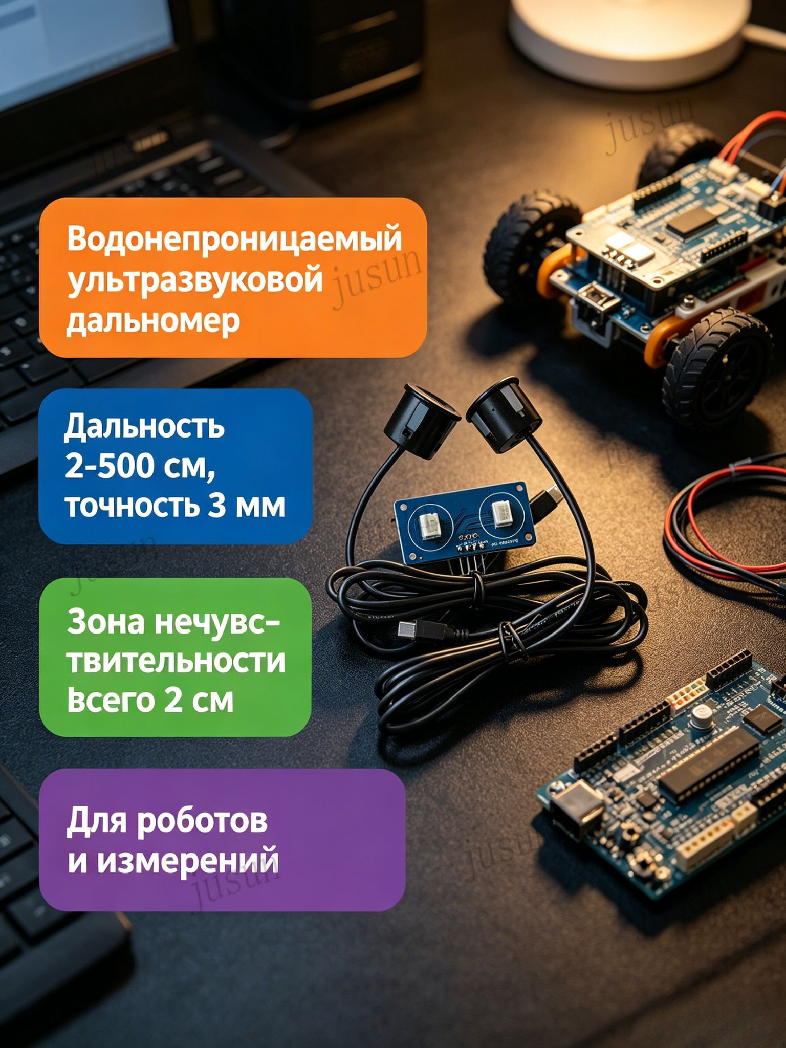 Водонепроницаемый ультразвуковой дальномер с двумя датчиками, дальность 2-500 см, для робототехники и измерения расстояния