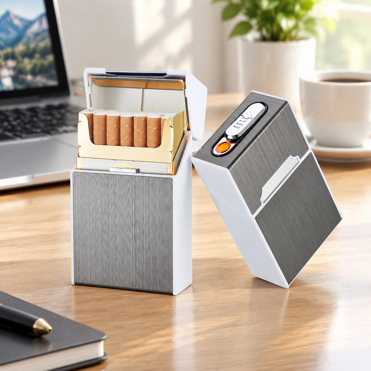 Портсигар металлический с USB зажигалкой, на магните, цвет серебро, 10х6х3 см, FatCat (Цвет товара: серебристый; Объем: 0.18 л)