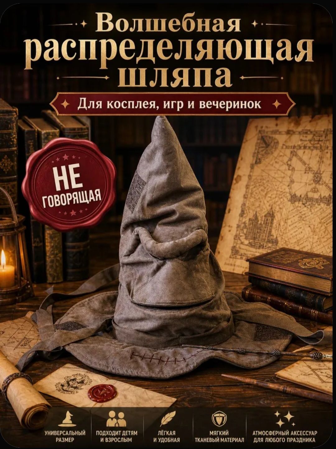 Распределяющая шляпа Хогвартс, Гарри Поттер , Hogwarts, Sorting hat, универсальный размер , распределительная шляпа.