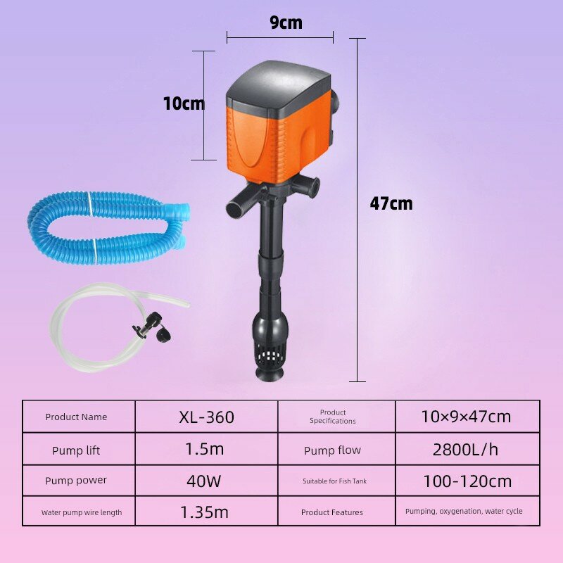 XL-360 40W Подводный насос для аквариума 80 см - Тихий, 3 в 1, фильтр и аэратор