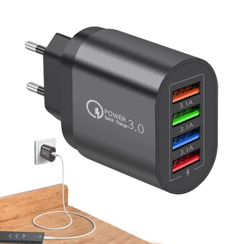 Вилка стандарта ЕС, США, 3 А, USB-зарядное устройство, многопортовое 4-портовое быстрое White EU