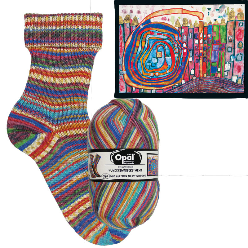 Носочная пряжа для вязания Opal Hundertwasser Edition 4 (75% шерсть супервош, 25% полиамид, 100г/425м), 1 моток, цвет 4055