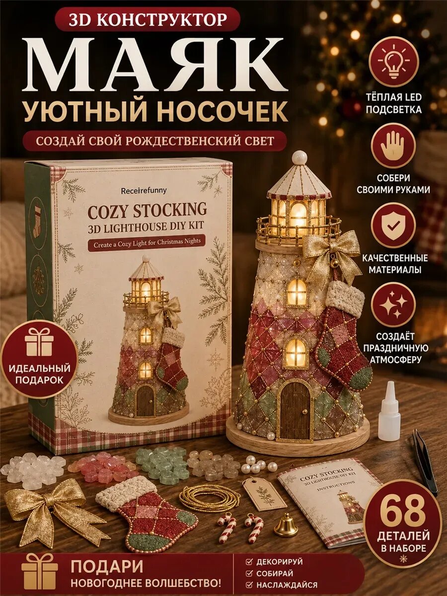 3D конструктор маяк новогодний DIY с LED подсветкой