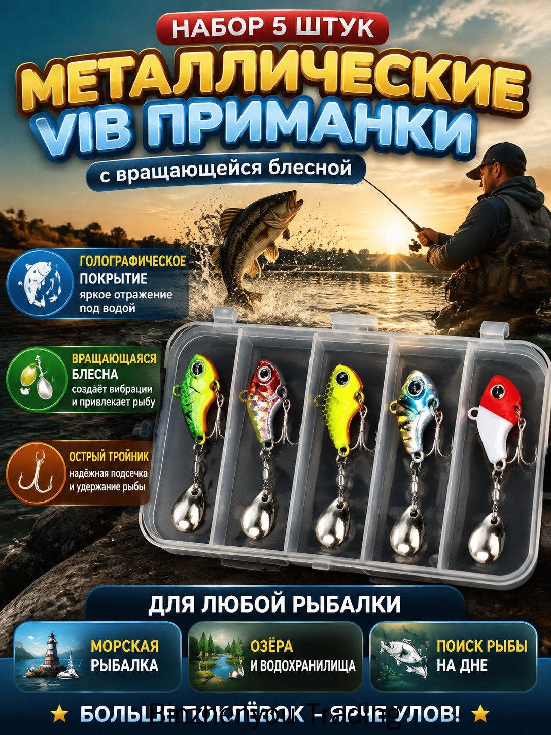 Baby Bomb 14г, блесна для щуки и окуня, вертушка 5шт