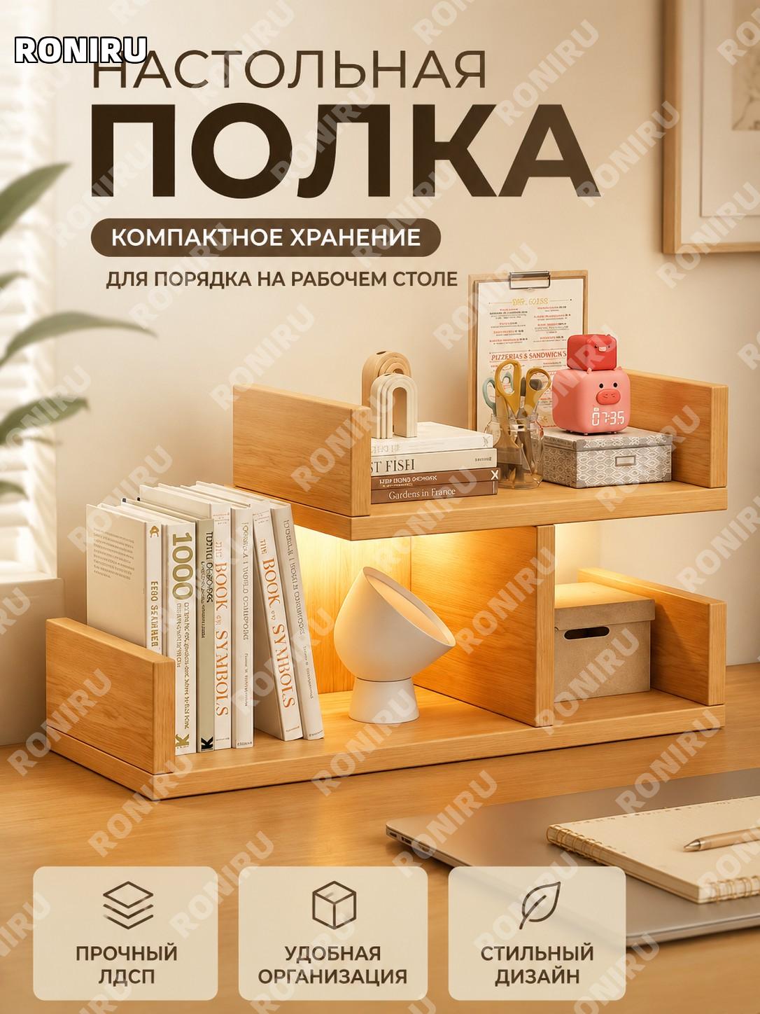 Настольный книжный шкаф 34×16×23 см, дуб кантри, из древесно-стружечной плиты, органайзер для книг и вещей для дома