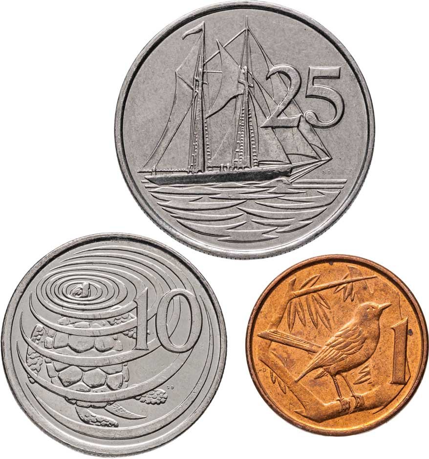 Каймановы острова набор из 3 монет 1, 10, 25 центов 1999-2008, Сталь, в сохранности XF-UNC