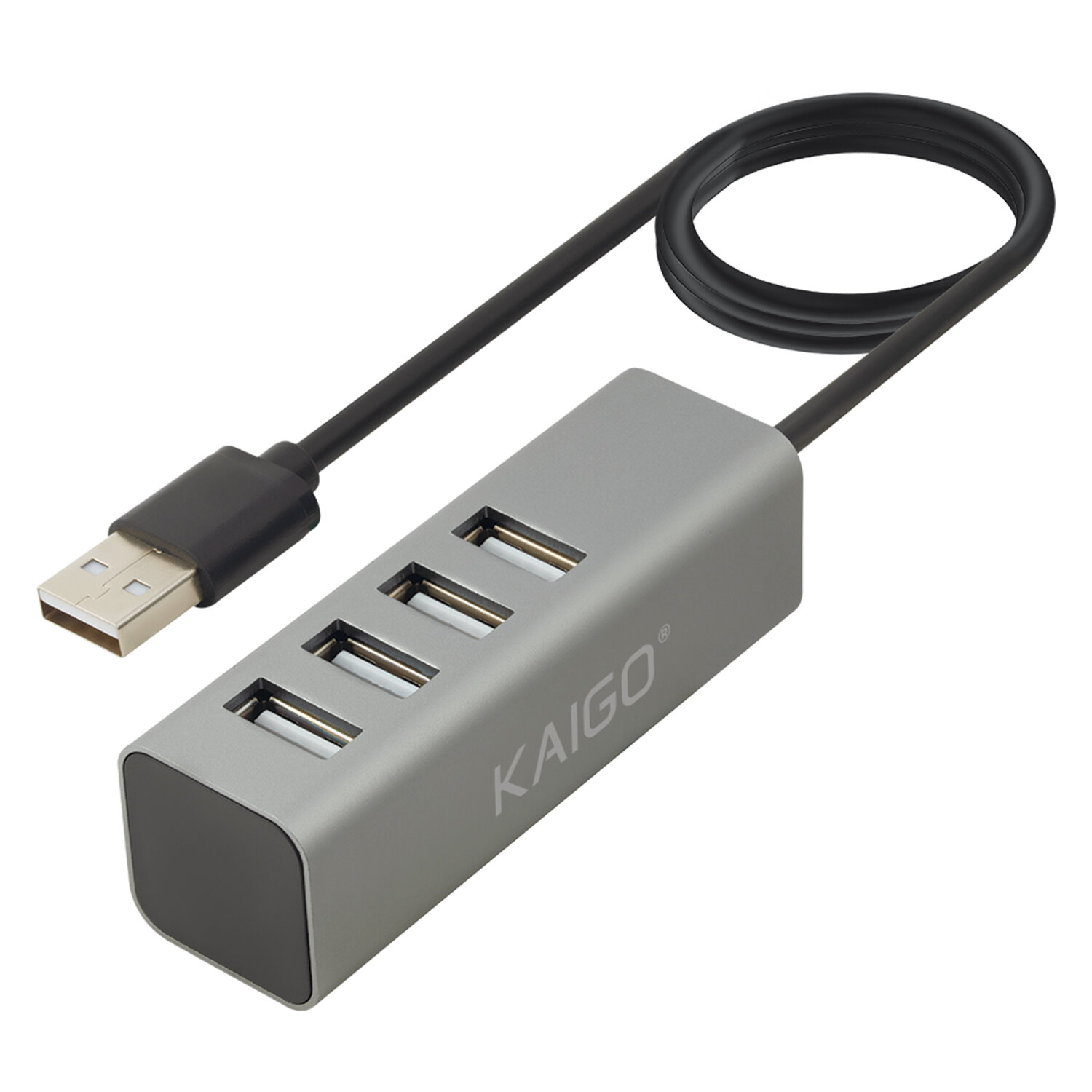 Упаковка 3 шт. Хаб-разветвитель KG-119, USB-A 2.0, 4 в 1, 4 x USB-A 2.0, 80 cм, серый, KAIGO (кайго), 355066