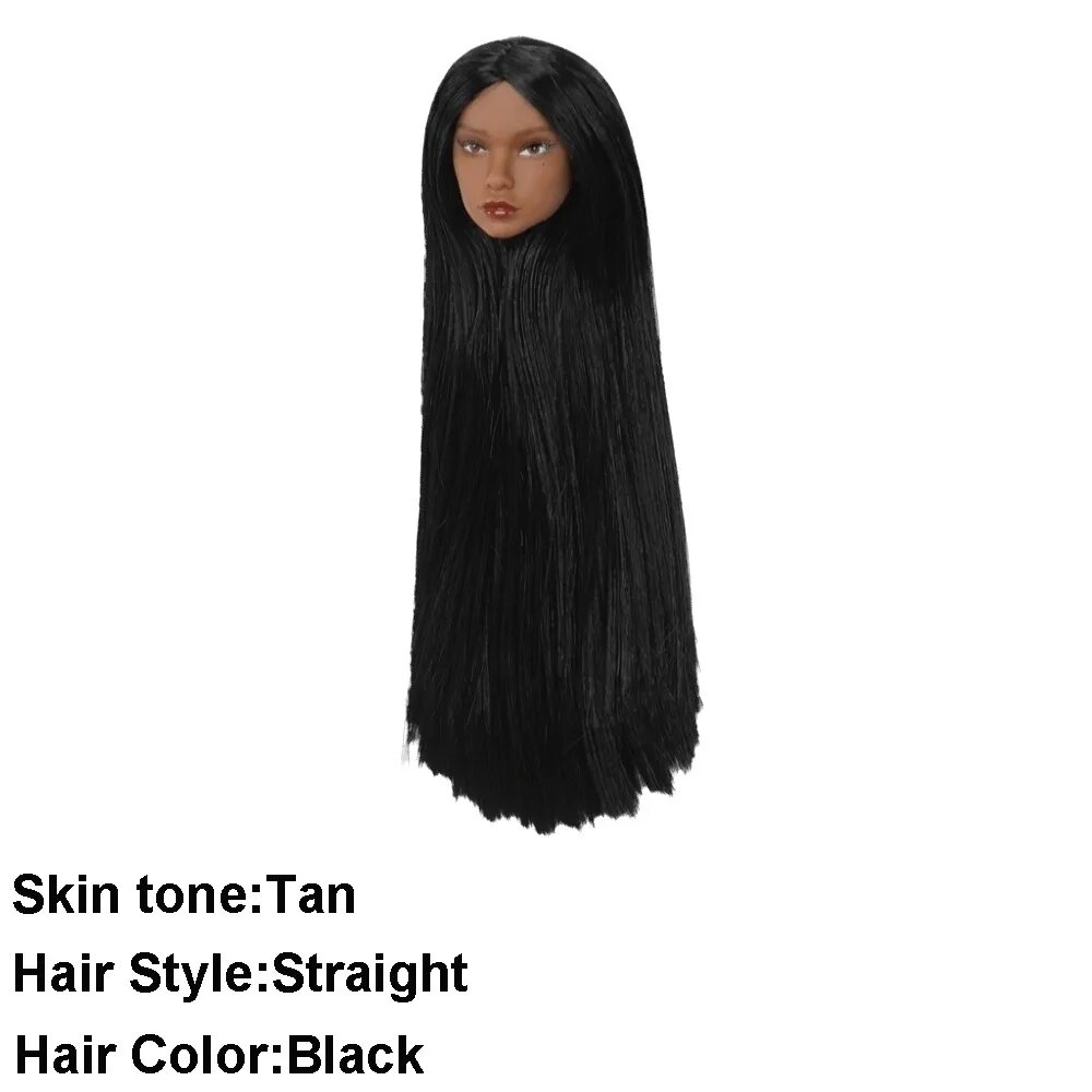 Голова для куклы 1/6, пластик, длинные волосы, Черный, Tan Skin BlackHair-1