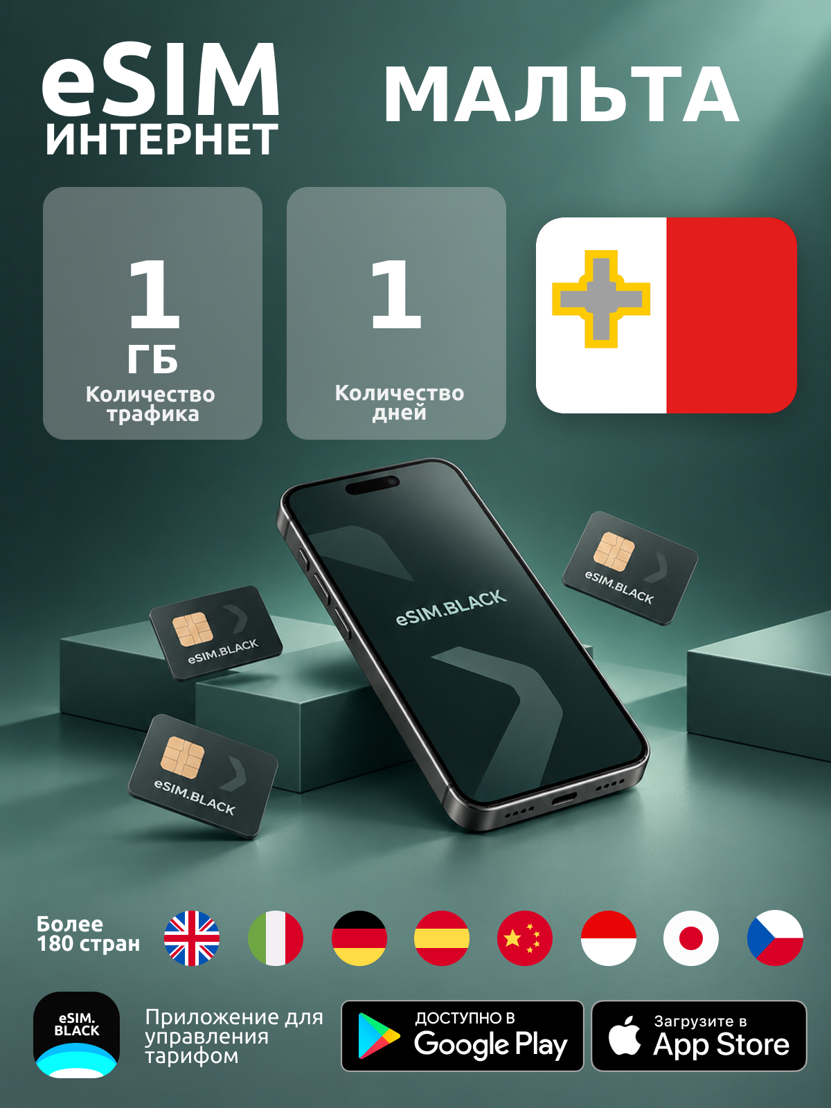 Мальта/1 день/1 ГБ - eSIM для мобильного интернета ( iPhone | Android ).