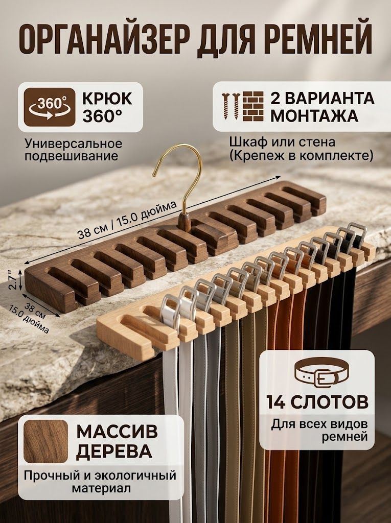 Вешалка-органайзер 38 см 1 шт коричневый