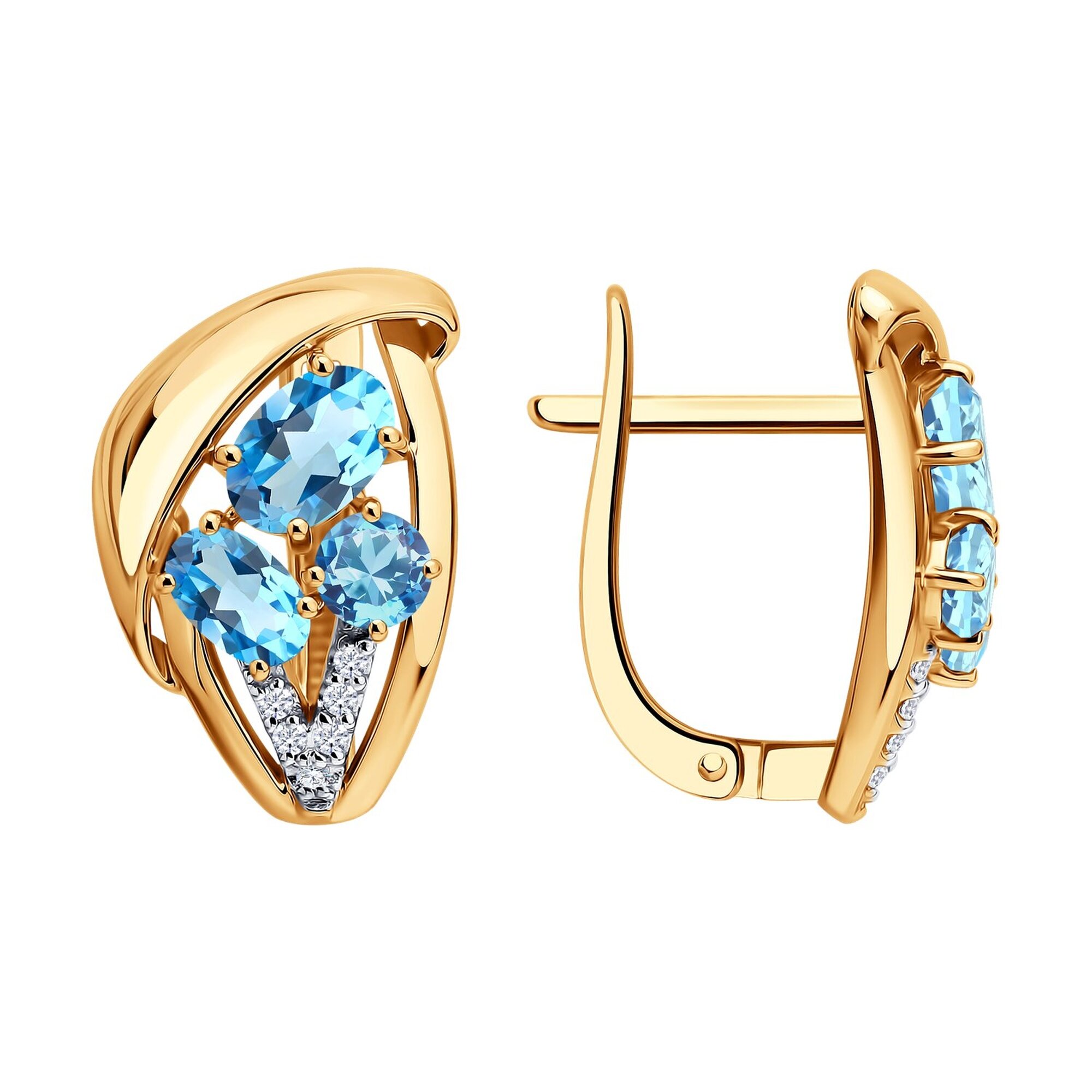 Серьги Diamant online, красное золото, 585 проба, топаз, фианит