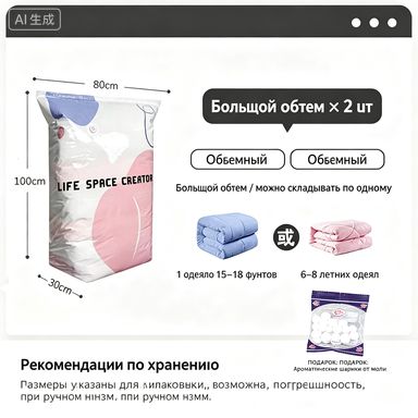 Вакуумные компрессионные пакеты для одежды, одеял и подушек, герметичные мешки для сезонного хранения вещей, экономия места в шкафу