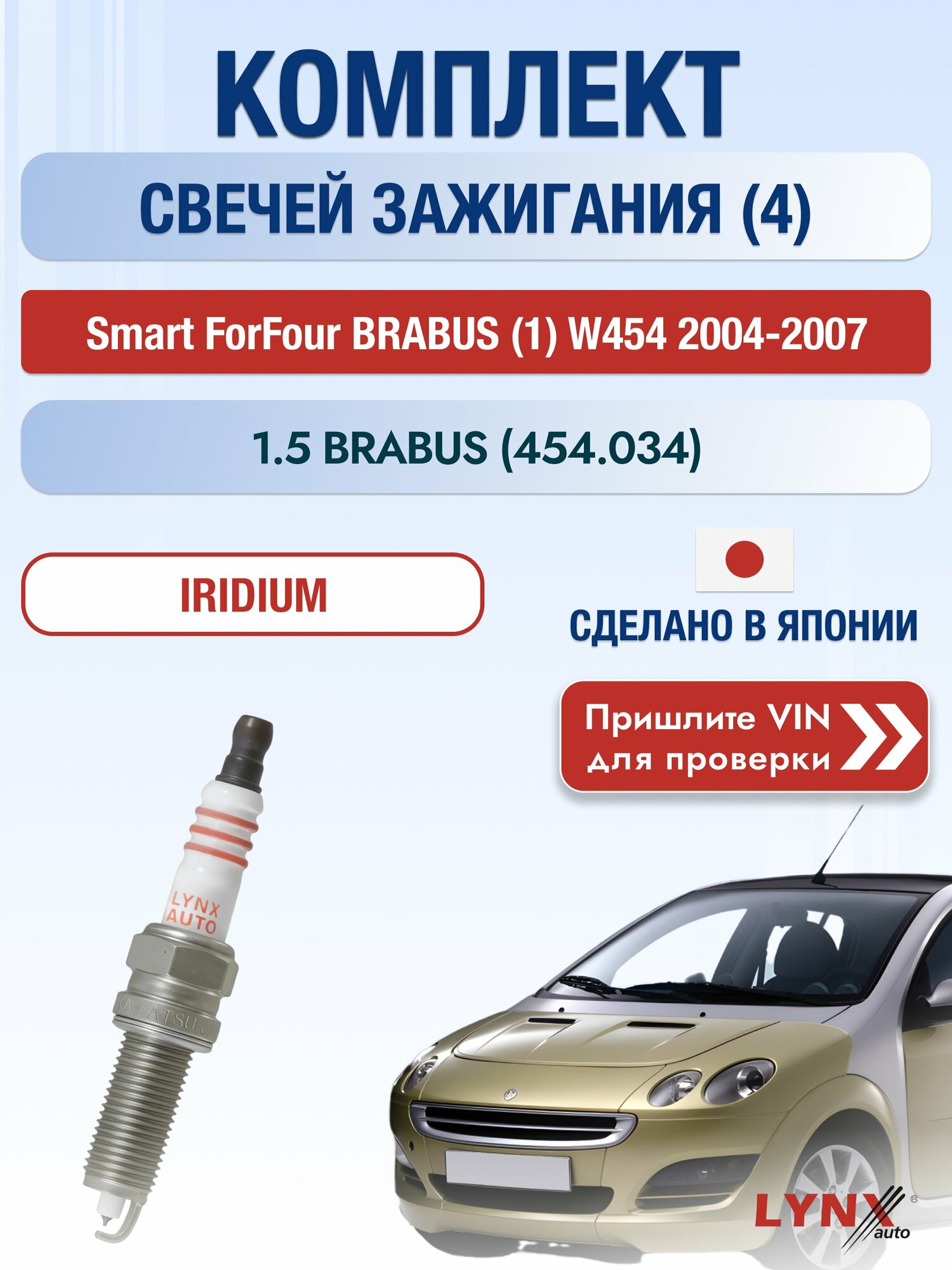 Свечи зажигания на Smart ForFour BRABUS (1) W454, комплект 4 шт / 2004-2007 / Двигатель 1.5 BRABUS SР-378 LYNXauto